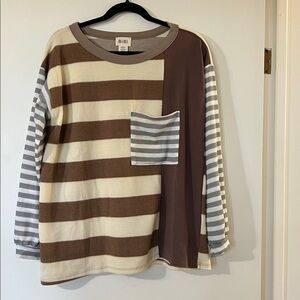 BiBi Brown and Cream Striped Long Sleeve Top